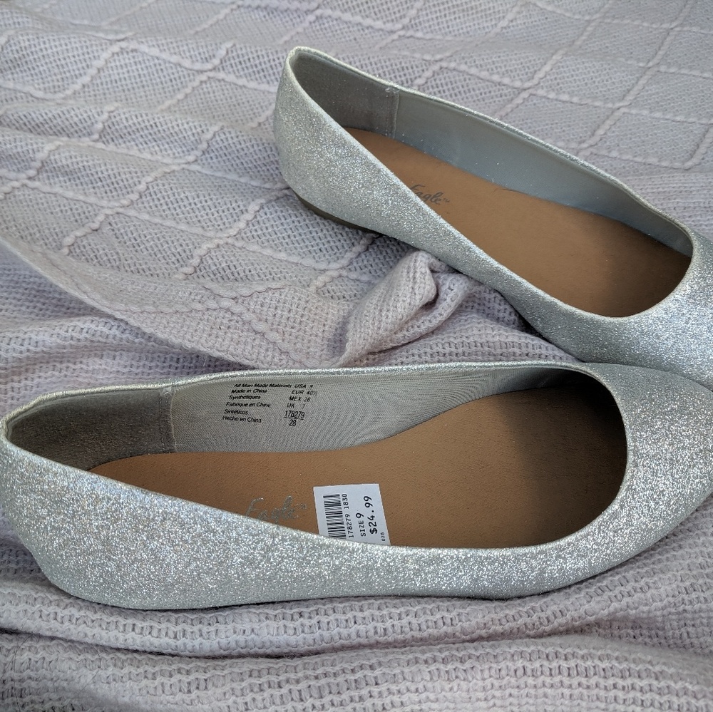 Silver glitter flats sparkly comfy American eagle